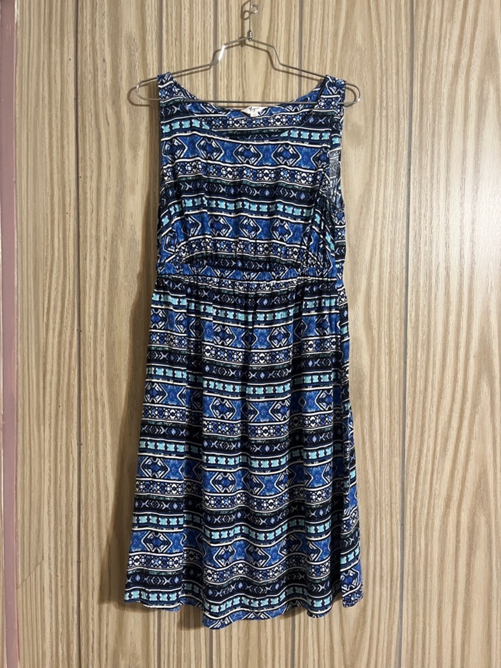 Thyme maternity Sleeveless Blue Geometric Midi Dress